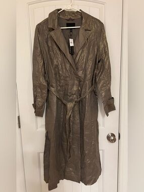 Banana Republic Convertible Metallic Taupe Linen Trench Coat Size Medium NWT